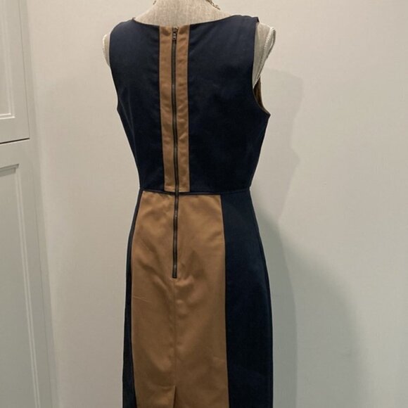 CLUB Monaco Letitia Navy and Brown Color Block Midi Pencil Sheath Dress … - Picture 11 of 16